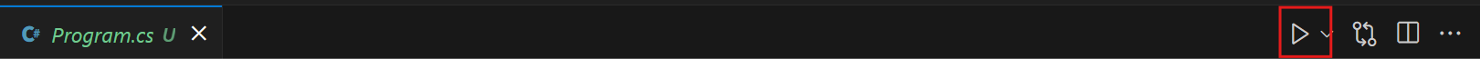 Screenshot showing the run button in the VS Code editor toolbar.