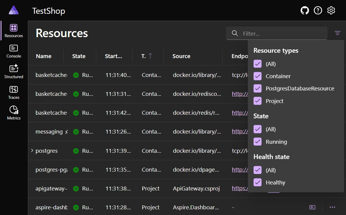 Screenshot of dashboard resource's page showing the filter popup.