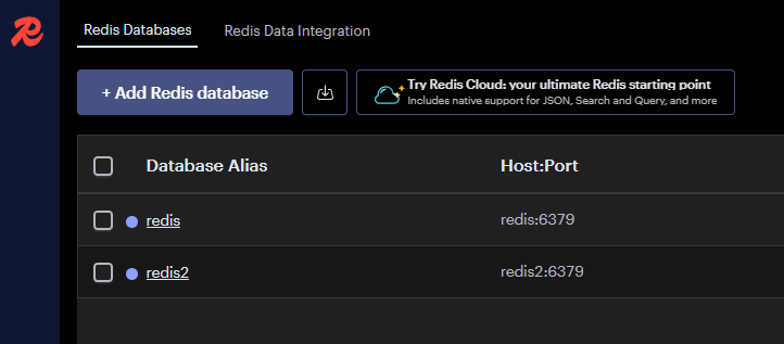 Redis Insight dashboard showing multiple Redis instances